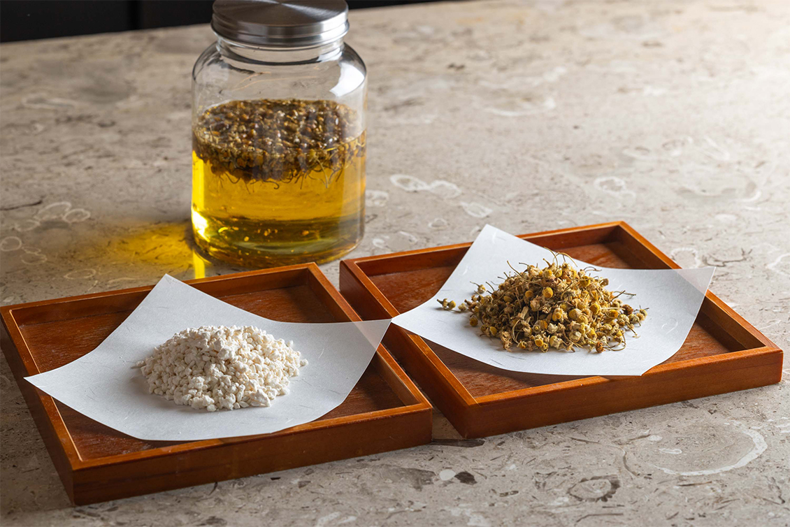 a rice koji and organic chamomile scrub
